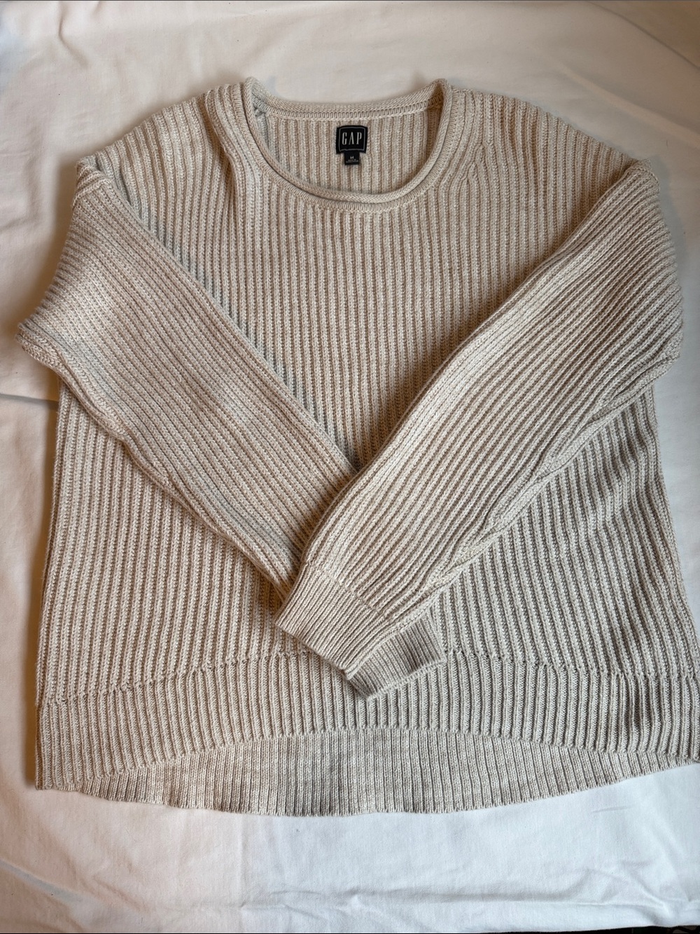 GAP Women's Light Cream Ribbed Crew Sweater